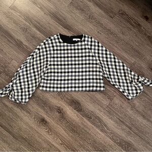Tibi Fairfax Gingham Tie-Sleeve Top